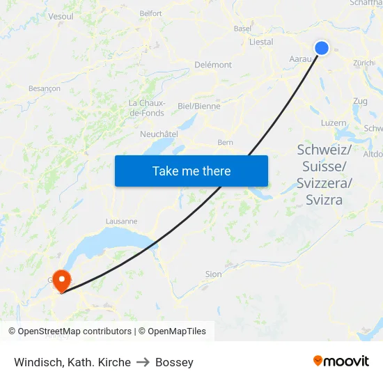 Windisch, Kath. Kirche to Bossey map
