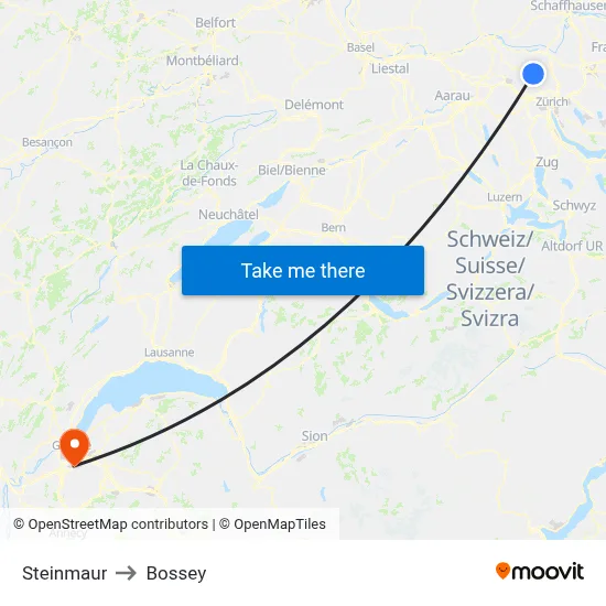 Steinmaur to Bossey map