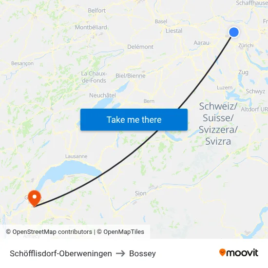 Schöfflisdorf-Oberweningen to Bossey map