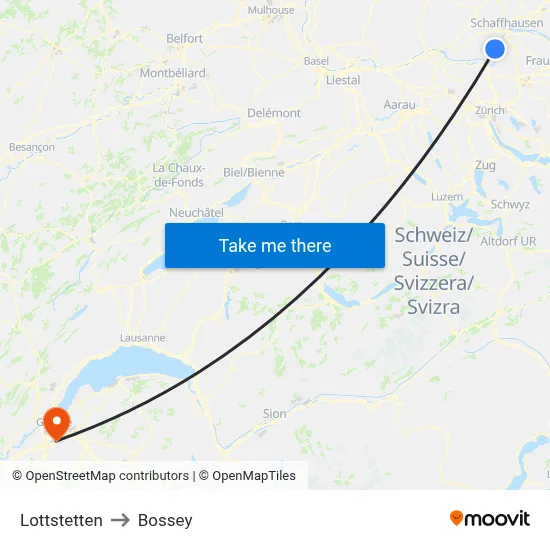 Lottstetten to Bossey map