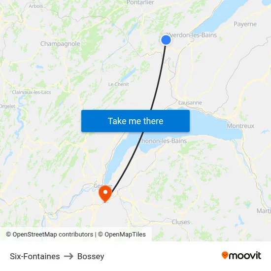Six-Fontaines to Bossey map
