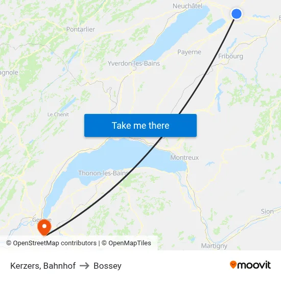 Kerzers, Bahnhof to Bossey map