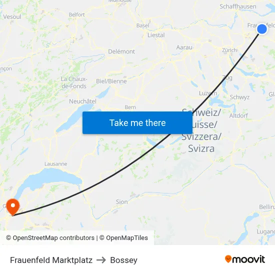 Frauenfeld Marktplatz to Bossey map