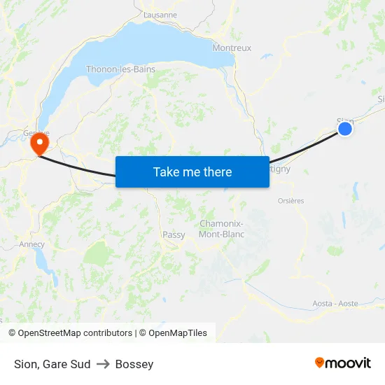 Sion, Gare Sud to Bossey map