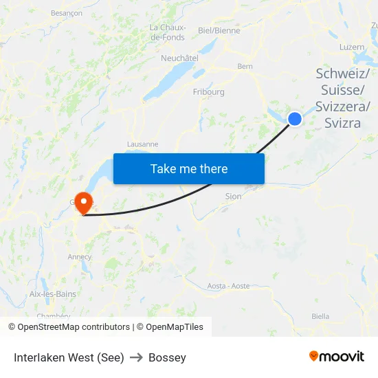 Interlaken West (See) to Bossey map