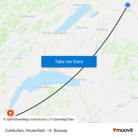 Zollikofen, Hirzenfeld to Bossey map