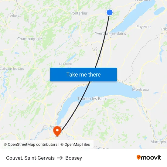 Couvet, Saint-Gervais to Bossey map