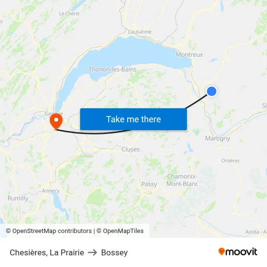 Chesières, La Prairie to Bossey map
