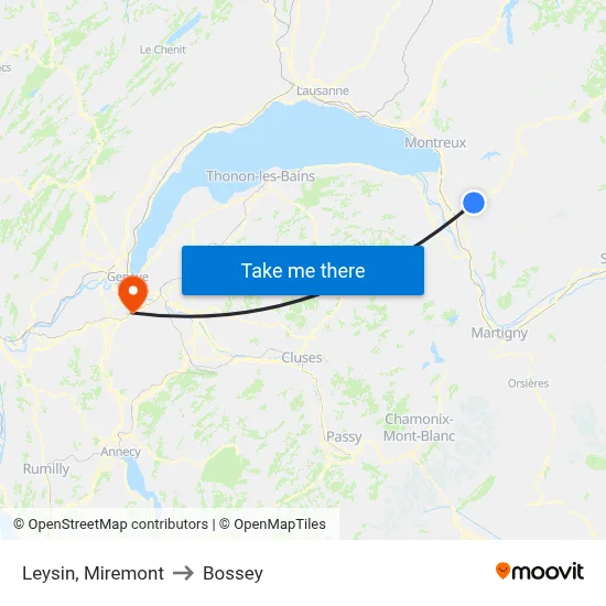 Leysin, Miremont to Bossey map