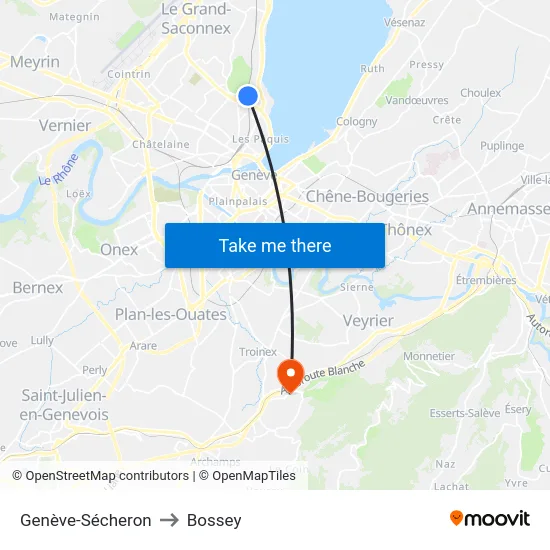 Genève-Sécheron to Bossey map