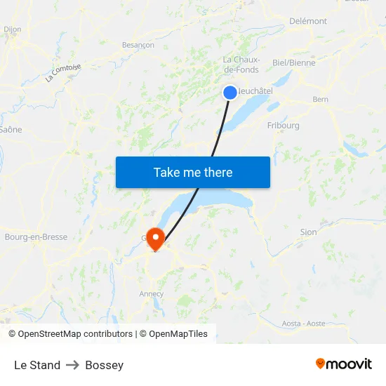 Le Stand to Bossey map