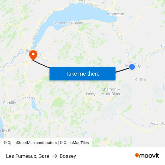 Les Fumeaux, Gare to Bossey map