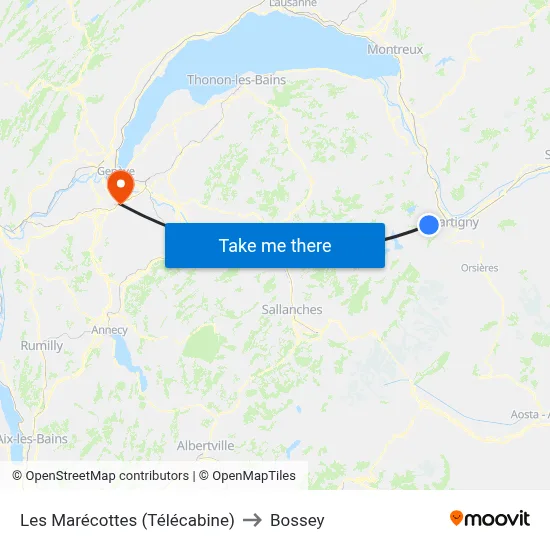 Les Marécottes (Télécabine) to Bossey map