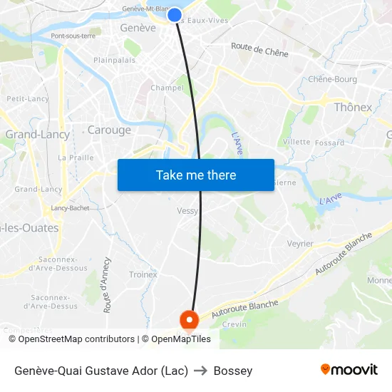 Genève-Quai Gustave Ador (Lac) to Bossey map