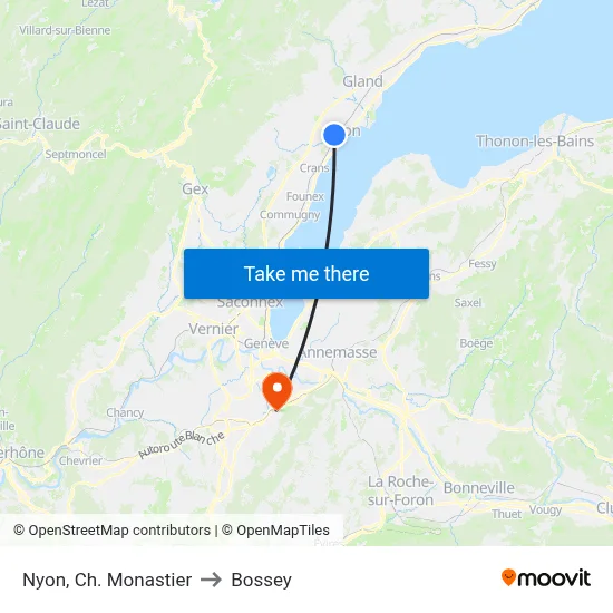 Nyon, Ch. Monastier to Bossey map