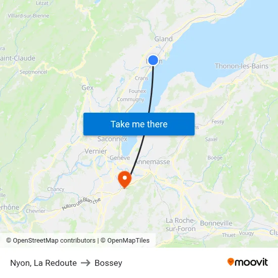 Nyon, La Redoute to Bossey map