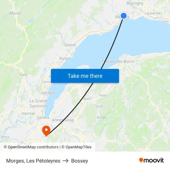 Morges, Les Pétoleyres to Bossey map