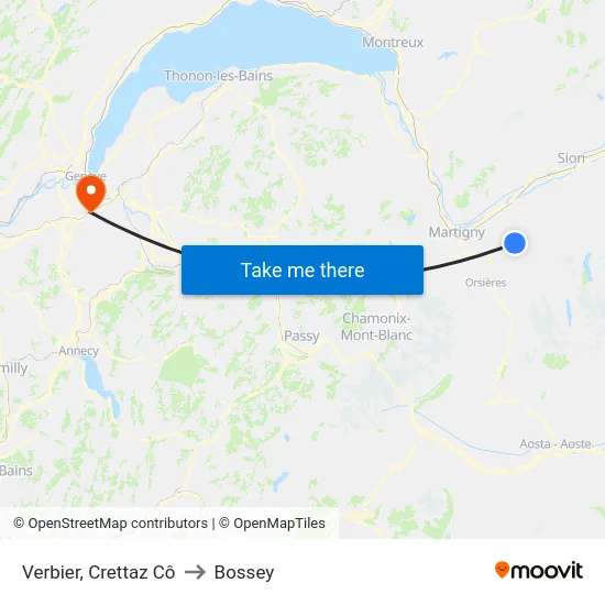 Verbier, Crettaz Cô to Bossey map