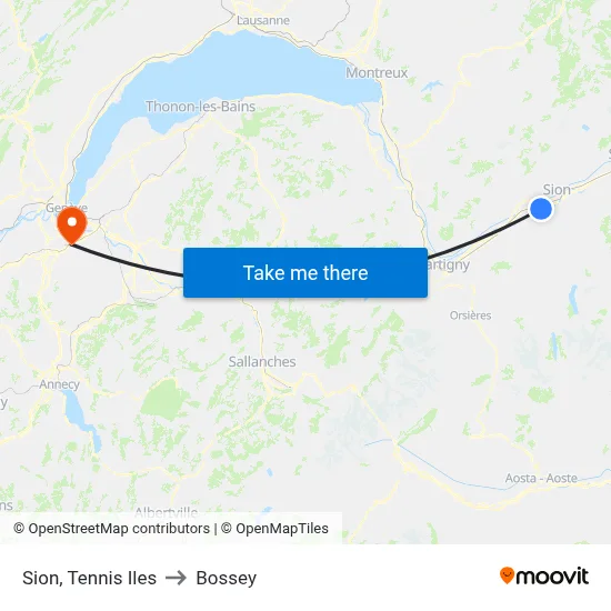 Sion, Tennis Iles to Bossey map
