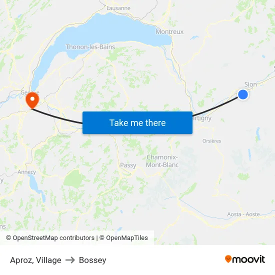 Aproz, Village to Bossey map