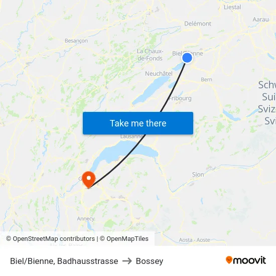 Biel/Bienne, Badhausstrasse to Bossey map