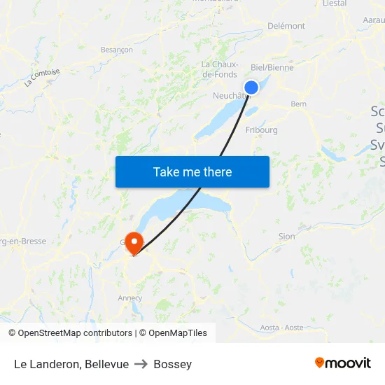 Le Landeron, Bellevue to Bossey map