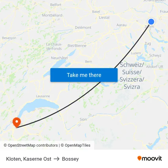 Kloten, Kaserne Ost to Bossey map