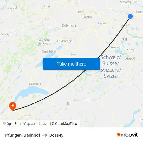 Pfungen, Bahnhof to Bossey map