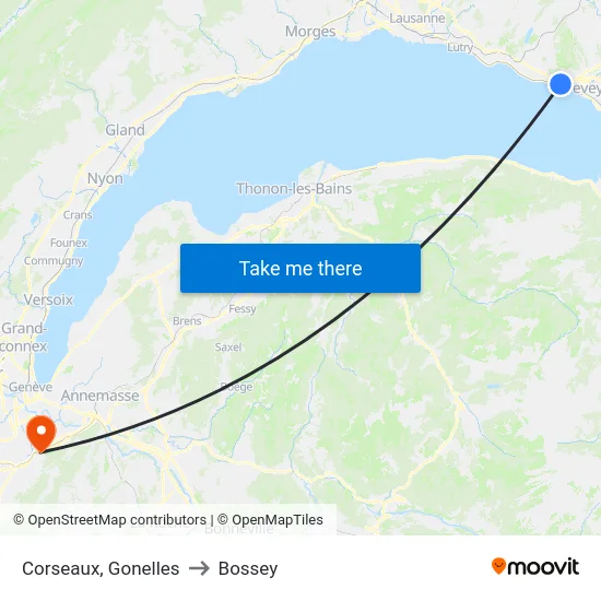 Corseaux, Gonelles to Bossey map