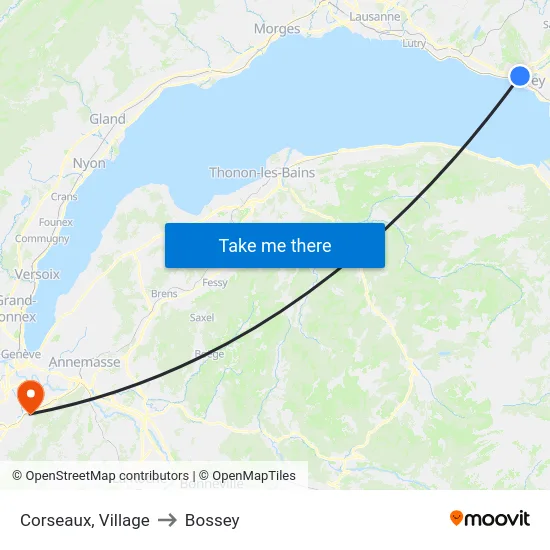 Corseaux, Village to Bossey map