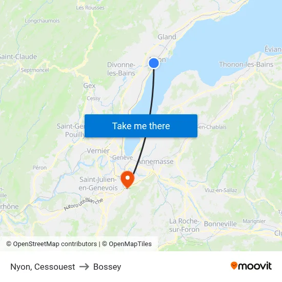 Nyon, Cessouest to Bossey map