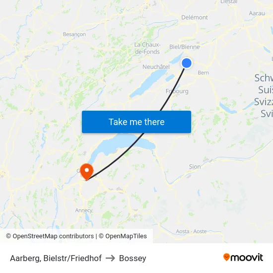 Aarberg, Bielstr/Friedhof to Bossey map