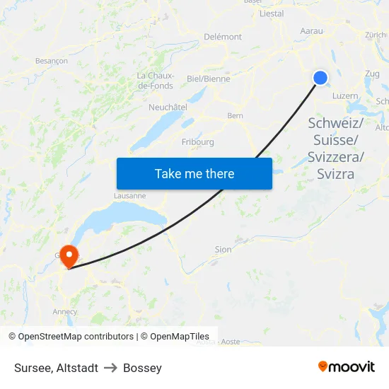 Sursee, Altstadt to Bossey map