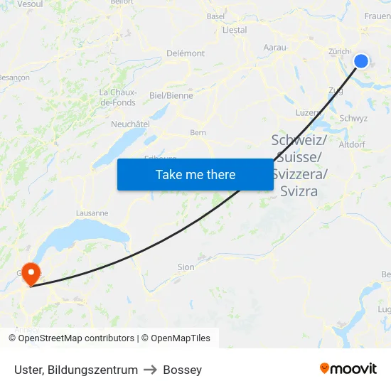 Uster, Bildungszentrum to Bossey map