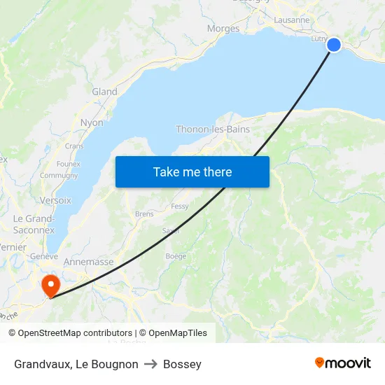 Grandvaux, Le Bougnon to Bossey map