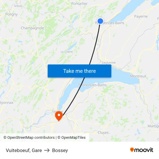 Vuiteboeuf, Gare to Bossey map