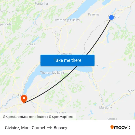 Givisiez, Mont Carmel to Bossey map