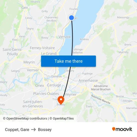 Coppet, Gare to Bossey map
