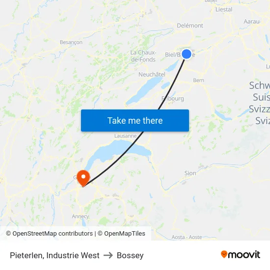 Pieterlen, Industrie West to Bossey map