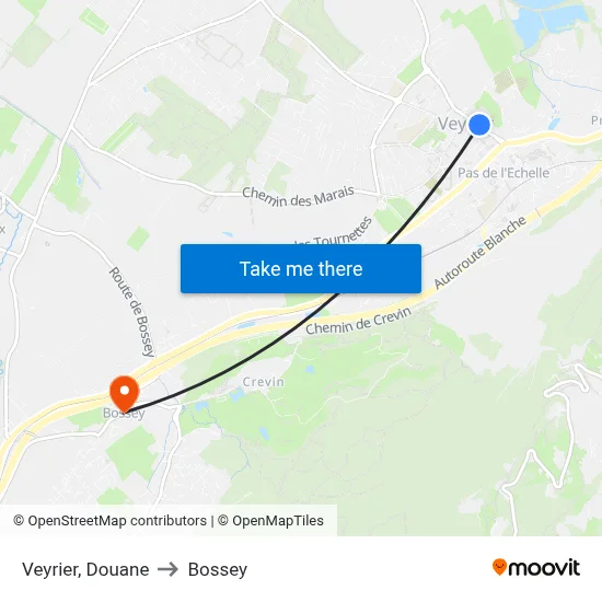 Veyrier, Douane to Bossey map