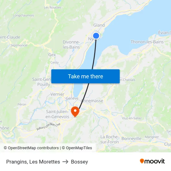 Prangins, Les Morettes to Bossey map