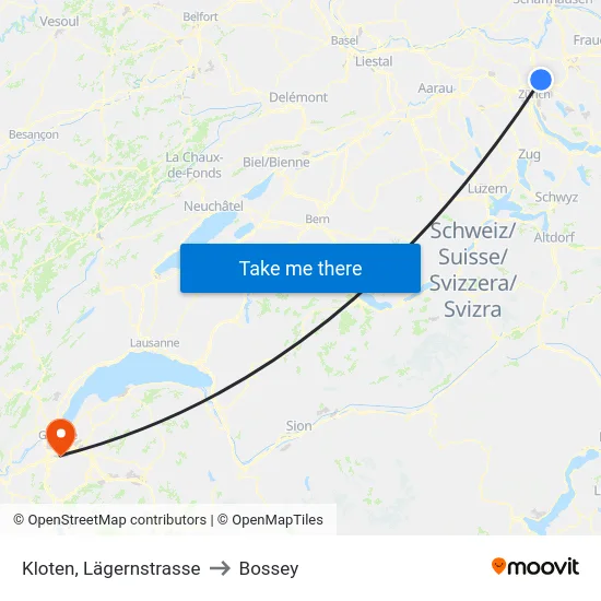 Kloten, Lägernstrasse to Bossey map