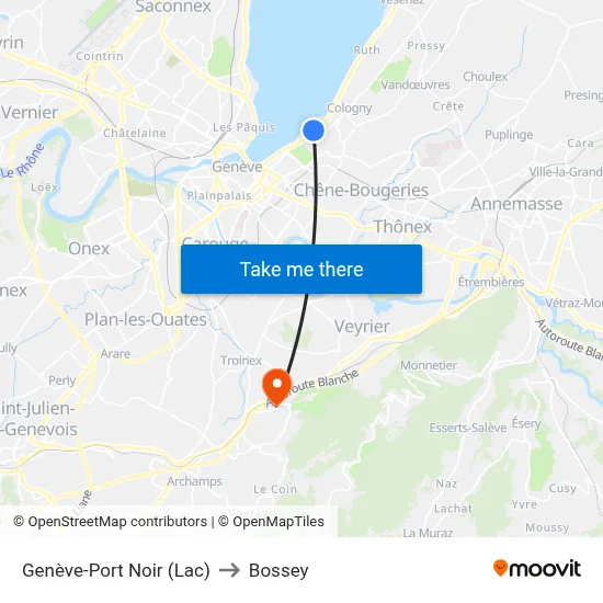 Genève-Port Noir (Lac) to Bossey map