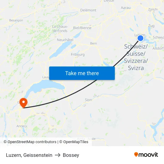 Luzern, Geissenstein to Bossey map