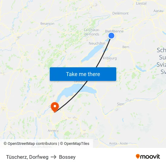 Tüscherz, Dorfweg to Bossey map
