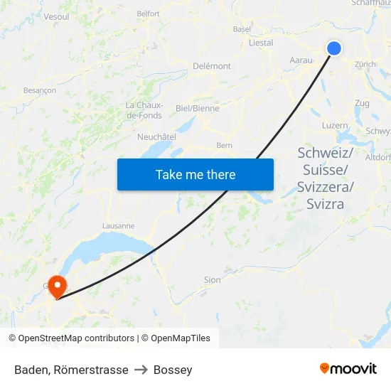Baden, Römerstrasse to Bossey map