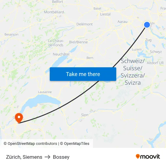 Zürich, Siemens to Bossey map