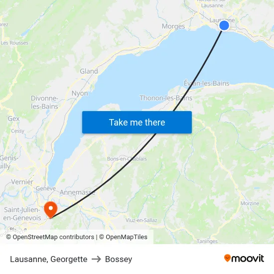 Lausanne, Georgette to Bossey map