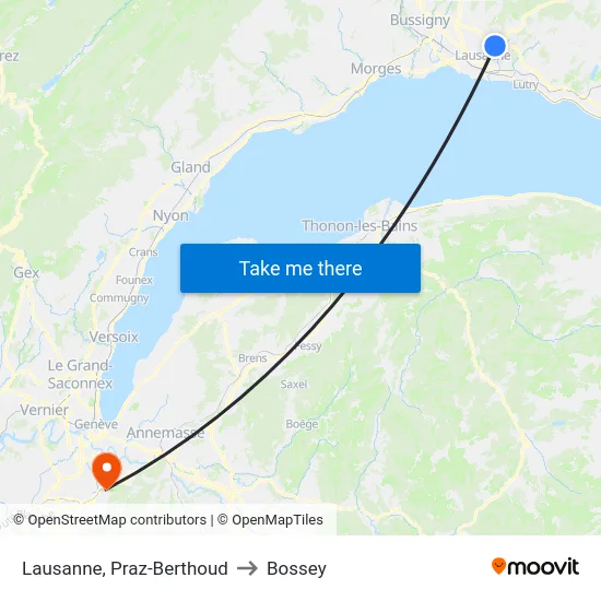 Lausanne, Praz-Berthoud to Bossey map