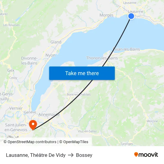 Lausanne, Théâtre De Vidy to Bossey map